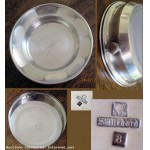 Ancienne assiette thermo pour Bebe en metal argente/8 estampillee Saint Medard