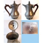 Tres beau et ancien pot a eau ou cafetiere en etain massif et epais