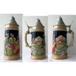 Ancien chope bock a biere en ceramique couvercle Etain contenance 1/2 litre