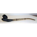 Ancienne pipe bois noir decor tuyau long en metal argente