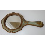 Ancien miroir de toilette a main, en bois travaill�, des ann�es 1920/40 