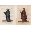 Tr�s anciennes, estampes, gravures en couleur et r�hauss�es a l�encre ou aquarelle, de costumes de religieux