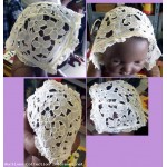 Bel ancien bonnet de b�b� bapteme coton blanc broderie ajoure