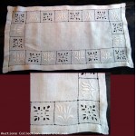 Ancien napperon damasse couleur Blanc broderie ajoure 53X27,5 cm