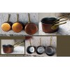 Trois petites casseroles sauci�re en cuivre �tames