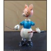 Ancienne Figurine Cochon, 0 en bois et ressort Jouet GOULA Espagne.