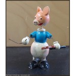 Ancienne Figurine Cochon,  en bois et ressort Jouet GOULA Espagne.